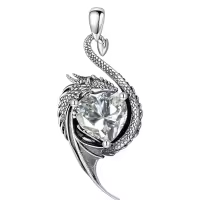 wholesale 925 Sterling Silver Birthstone Dragon Heart Pendant Necklace-April Without Chain