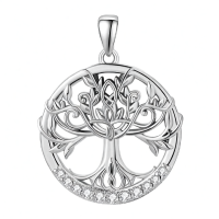 wholesale 925 Sterling Silver Round Cut Opal & Garnet Tree Of Life CZ Pendant Necklace 45cm Chain-Clean Cubic Zirconia Without Chain