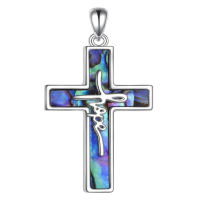 wholesale 925 Sterling Silver Abalone Shell Inlay Cross Pendant Necklace with Hope Inscription for Women and Men Christian Faith  45cm Chain Length-Hope Without Chain