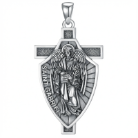wholesale 925 Sterling Silver Saint Gabriel Shield Cross Necklace Pendant Jewelry for Men Women Boys Girls Gift 48cm Chain Length -St Gabriel Without Chain