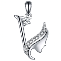 wholesale 925 Sterling Silver Alphabet A Z Initial Letter Pendant Necklace for Women Jewelry Gifts-V Without Chain