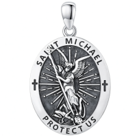 wholesale 925 Sterling Silver Archangel Medals St Pendant Necklace for Men Women-45-St Michael(2-oval silver) Without Chain