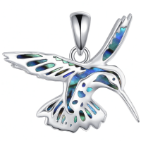 wholesale 925 Sterling Silver Hummingbird Blue Abalone Shell Inlay Pendant Necklace-Hummingbird Without Chain