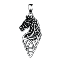 wholesale 925 Sterling Silver Black Enamel Horse Head Celtic Knot Pendant Necklace for Men-Horse Necklace Without Chain