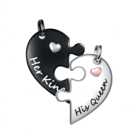 wholesale 925 Sterling Silver Puzzle Heart Necklaces - Her King & His Queen Couples Gift Set-G-king queen couple set necklaces Without Chain