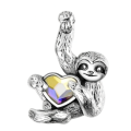 wholesale 925 Sterling Silver Cute Sloth Blue Heart Crystal Pendant Necklace Oxidized Finish-0-31