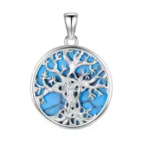 wholesale 925 Sterling Silver Tree of Life Turquoise Stone Pendant Necklace for Women Girls-Tree of Life Without Chain