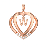 wholesale 925 Sterling Silver Moissanite Heart Initial Pendant Necklace for Her-Rose Gold - W Initial Without Chain