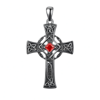 wholesale 925 Sterling Silver Garnet Celtic Cross Necklace for Men 22 +2 Chain-Black-January Without Chain