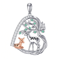 wholesale 925 Sterling Silver Tree of Life with Doe and Fawn Pendant Necklace - Nature Inspired s for Women & Girls-Deer Necklace Without Chain