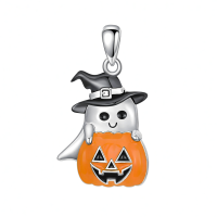 wholesale 925 Sterling Silver Halloween Ghost Jack-o'-Lantern Pendant Necklace for Women Gifts-Ghost Pumpkin Without Chain