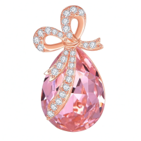 wholesale 925 Sterling Silver Red Crystal Bow Pendant Necklace-10-Oct-Tourmaline Pink Without Chain