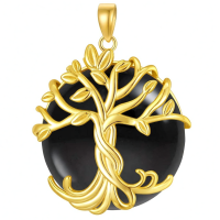 wholesale 925 Sterling Silver Tree Of Life Pendant Necklace Wholesale With Green Gemstone-1A-Tree of Life-Gold-Black Onyx-1A-Tree of Life-Gold-Black Onyx Without Chain