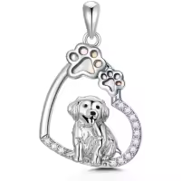 wholesale 925 Sterling Silver Dog and Cat Heart with Paw Prints Pendant Necklace-Dog Without Chain