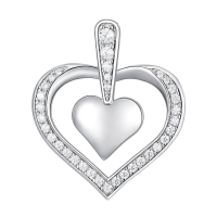 wholesale 925 Sterling Silver Double Layered Cubic Zirconia Open Heart Pendant Necklace for Women-Heart-E Without Chain