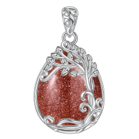 wholesale 925 Sterling Silver Filigree Teardrop Pendant Necklace for Women-JJ-Tree of Life Gold Sand Stone Necklace Without Chain