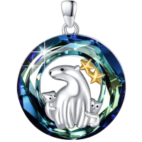 wholesale 925 Sterling Silver Polar Bear Family with Stars Blue Crystal Pendant Necklace for Women and Girls Gifts-Bear Pendant Without Chain
