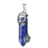 wholesale 925 Sterling Silver Skull With Blue Lapis Lazuli Crystal Pendant Necklace-D-Lapis Lazuli Without Chain