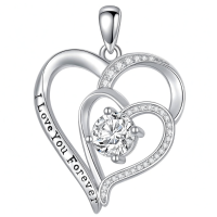 wholesale 925 Sterling Silver 925 with Moissanite Double Heart Pendant Necklace for Women-I Love You Forever Without Chain