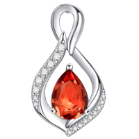 wholesale 925 Sterling Silver Orange Topaz Drop Pendant With Zirconia-01 Jan Without Chain