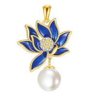 wholesale 925 Sterling Silver Lotus Necklace with Mystical Goddess Symbol - 20mm Pendant, 18-22 Chain, Hypoallergenic Jewelry Gift for Women-Blue Lotus Pearl Necklace Without Chain