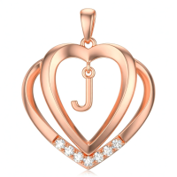 wholesale 925 Sterling Silver Moissanite Heart Initial Pendant Necklace for Her-Rose Gold - J Initial Without Chain