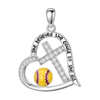 wholesale 925 Sterling Silver Softball Heart Cross Pendant Necklace for Women-Softball Without Chain