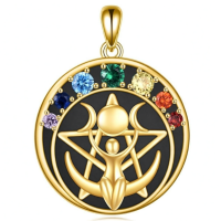 wholesale 925 Sterling Silver Pentacle Moon Goddess Necklace With Colorful Gems-Black Onyx Pentacle Necklace Without Chain