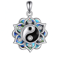 wholesale 925 Sterling Silver Yin Yang Lotus Pendant With Crystal Accents-Yin Yang Lotus Without Chain
