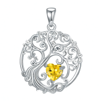 wholesale 925 Sterling Silver Heart Moonstone Tree Of Life Pendant Necklace-11-Nov-Citrine Without Chain