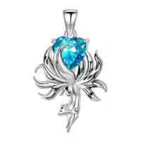 wholesale 925 Sterling Silver Fox Pendant Necklace w Birthstone Women s Jewelry Gift-03-March Without Chain