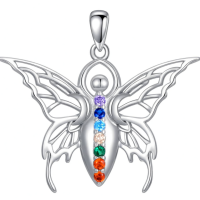 wholesale 925 Sterling Silver Rainbow Chakra Moonstone Butterfly Pendant Necklaces for Women Girls s 3 Goddesses Symbol Birthdays-02-Butterfly-Triple Moon Goddess Without Chain