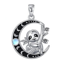 wholesale 925 Sterling Silver Pendant Necklace Wholesale With Moon And Sloth Design-Moonstone sloth Without Chain