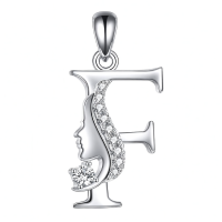 wholesale 925 Sterling Silver Alphabet A Z Initial Letter Pendant Necklace for Women Jewelry Gifts-F Without Chain
