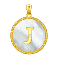 wholesale 925 Sterling Silver Gold Plated J Initial Pearl Pendant Necklace-Letter J Without Chain