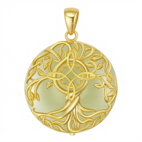 wholesale 925 Sterling Silver Tree Of Life Pendant Necklace Wholesale With Green Gemstone-Witches Knot Without Chain