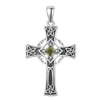 wholesale 925 Sterling Silver Garnet Celtic Cross Necklace for Men 22 +2 Chain-Silver-August Without Chain