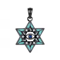wholesale 925 Sterling Silver Turquoise Eye Star of David Pendant Necklaces for Women Men Judaica Gift 24 Chain-Evil Eye Without Chain