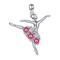 wholesale 925 Sterling Silver Ballet Dancer Necklace Wholesale With Green And White Crystals-Pink Without Chain