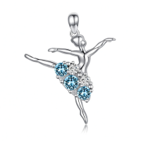 wholesale 925 Sterling Silver Ballet Dancer Necklace Wholesale With Green And White Crystals-Simulated Aquamarine Without Chain