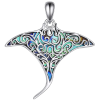 wholesale 925 Sterling Silver Manta Ray Pendant With Turquoise Inlay Design-Manta Ray Without Chain