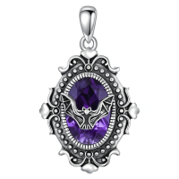 wholesale 925 Sterling Silver Purple Crystal Pendant Necklaces Gothic Bat Design s for Her-Bat-Purple Stone Without Chain