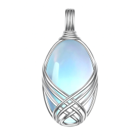 wholesale 925 Sterling Silver Filigree Teardrop Pendant Necklace for Women-E-Oval Moonstone Necklace Without Chain