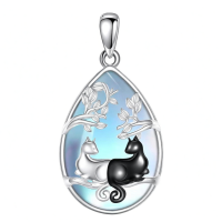 wholesale 925 Sterling Silver Yin Yang Cats Pendant Necklace for Women-Cat necklace Without Chain