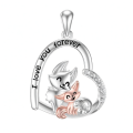 wholesale 925 Sterling Silver Mom Heart Pendant Necklace Wholesale With Yellow Amber And Tulip Design-0-146