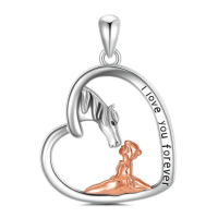 wholesale 925 Sterling Silver Heart Necklace With Horse And Fairy Pendant-girl and horse heart necklace Without Chain