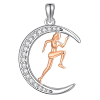 wholesale 925 Sterling Silver Running Girl Moon Pendant Necklace for Women Girls Sports Lover Gifts-1-Runner Without Chain