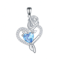 wholesale 925 Sterling Silver Birthstone Heart Pendant Necklace for Women-03-Mar Without Chain