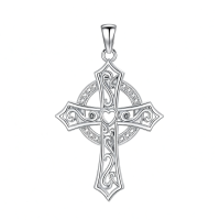 wholesale 925 Sterling Silver Celtic Cross Necklace With Heart Detail-Celtic Cross Necklace Without Chain