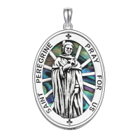 wholesale 925 Sterling Silver Oval St Peregrine Medal Prayer for Us Pendant Necklace-16a-St Peregrine-Abalone Shell-16a-St Peregrine-Abalone Shell Without Chain